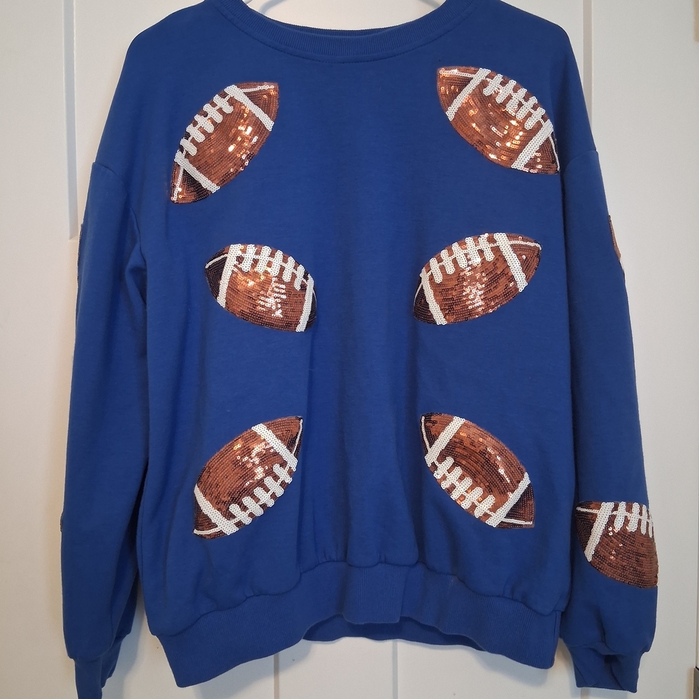 Blue Sweatshirt with Sequin Footballs